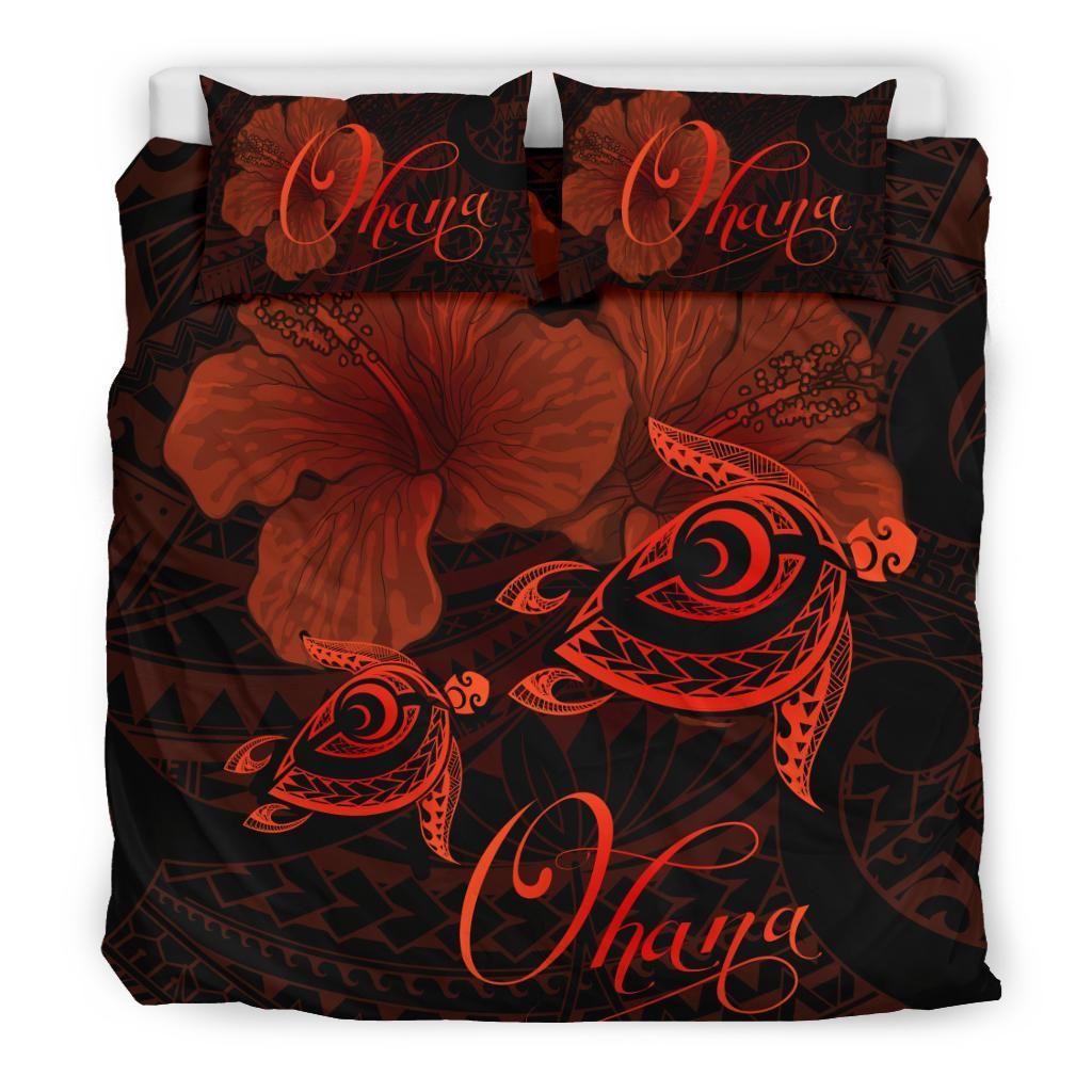 hawaii turtle ohana hibiscus poly orange custom name duvet cover bedding set 7142