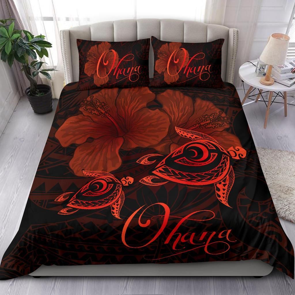 hawaii turtle ohana hibiscus poly orange custom name duvet cover bedding set 8311