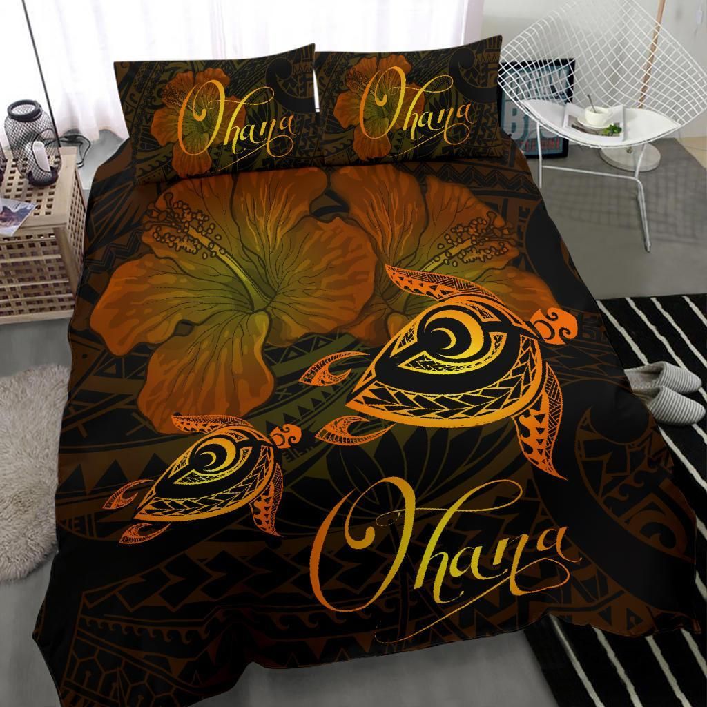 hawaii turtle ohana hibiscus poly yellow duvet cover bedding set 2502