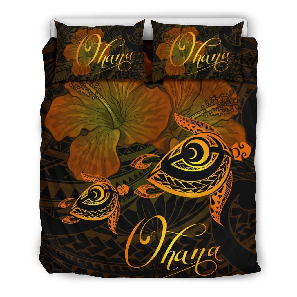 hawaii turtle ohana hibiscus poly yellow duvet cover bedding set 3940