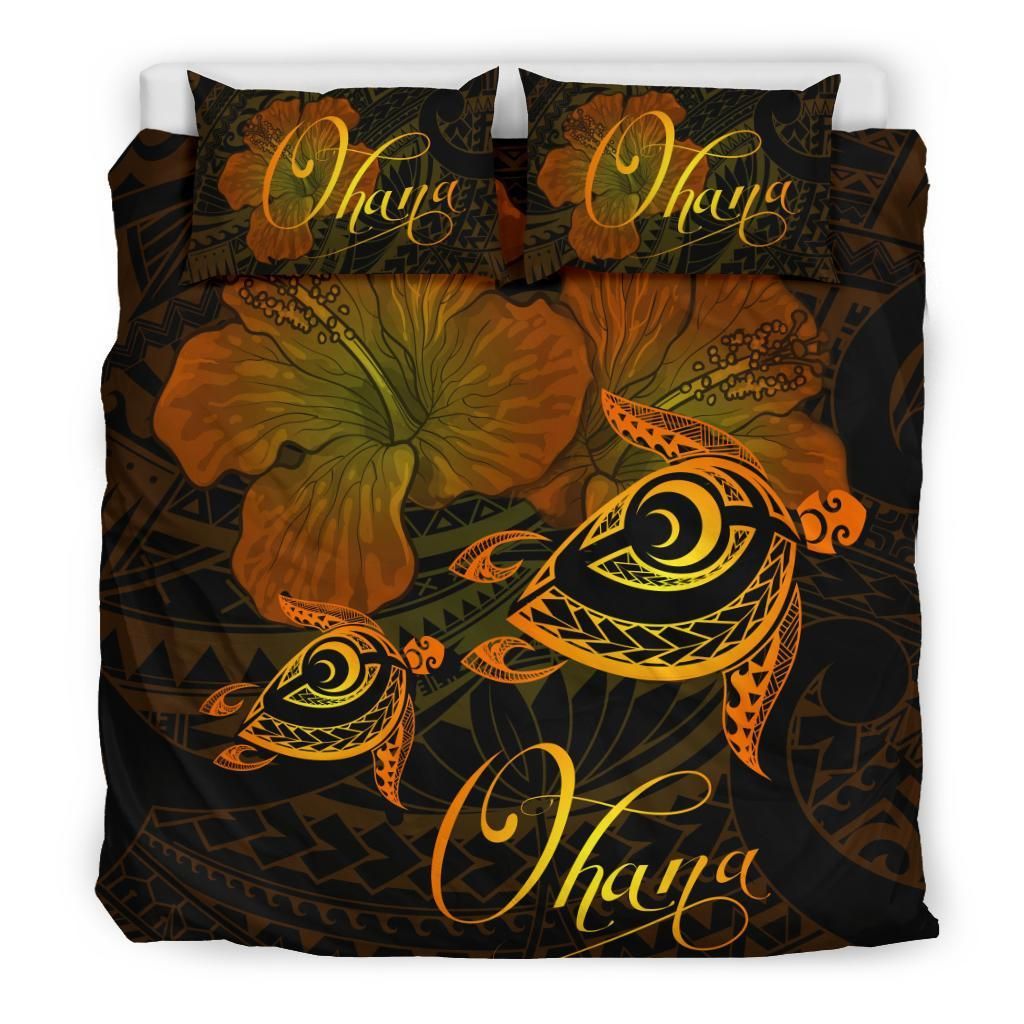 hawaii turtle ohana hibiscus poly yellow duvet cover bedding set 3964