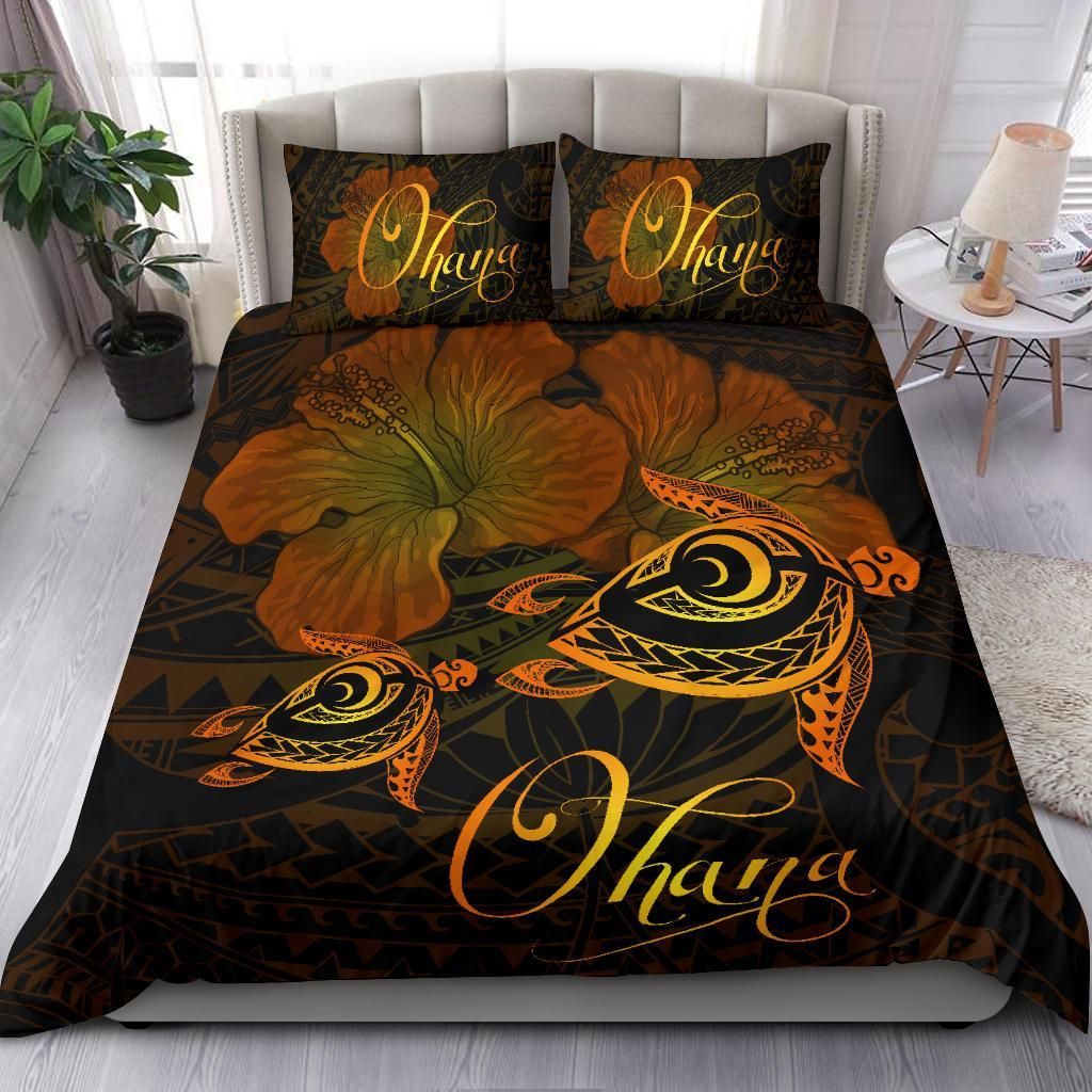 hawaii turtle ohana hibiscus poly yellow duvet cover bedding set 4115