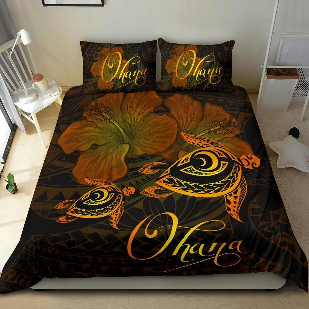 hawaii turtle ohana hibiscus poly yellow duvet cover bedding set 7054