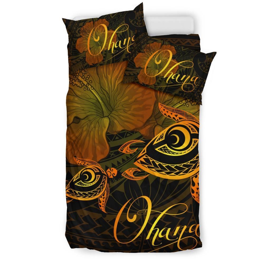 hawaii turtle ohana hibiscus poly yellow duvet cover bedding set 7312