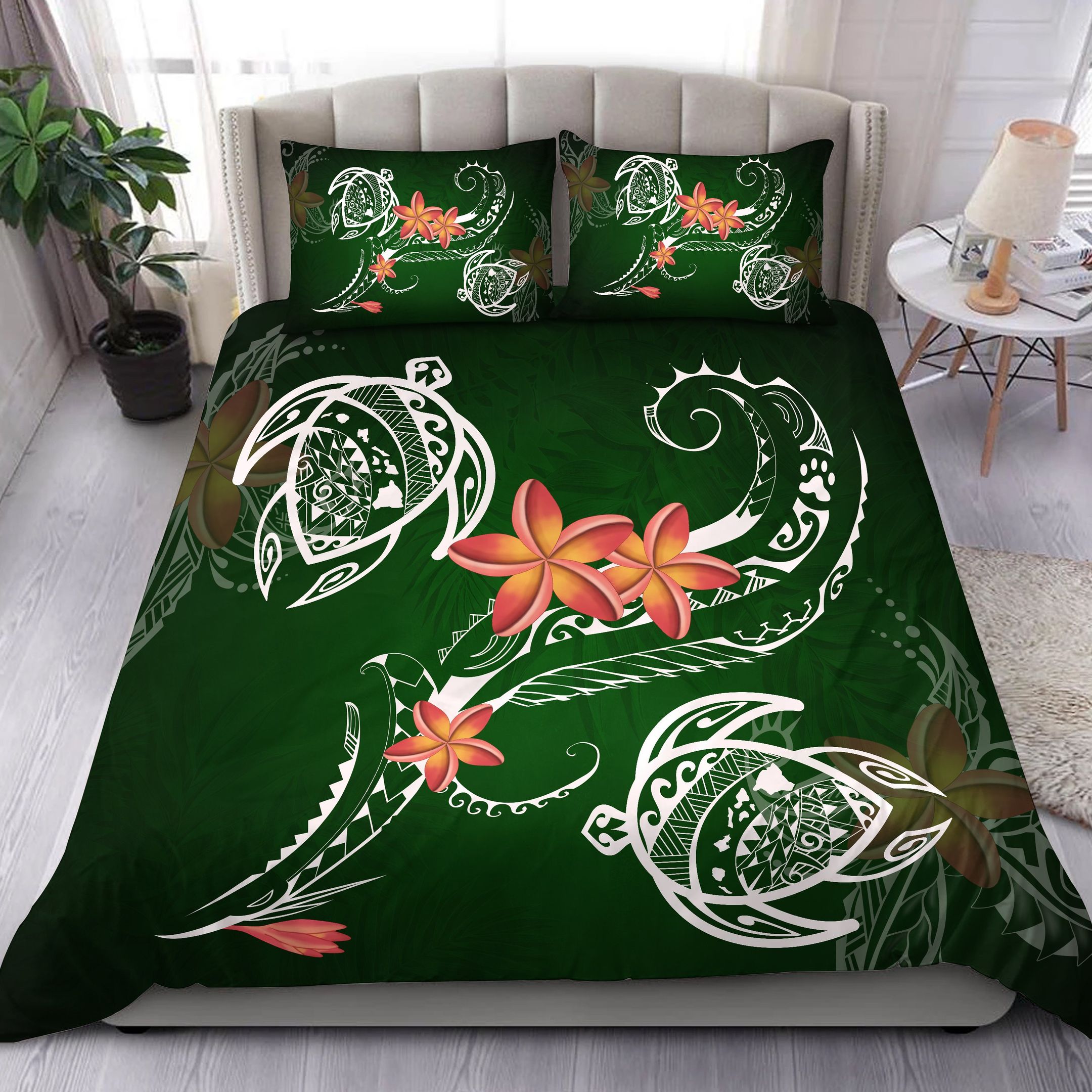 hawaii turtle plumeria polynesian luck style duvet cover bedding set 2233