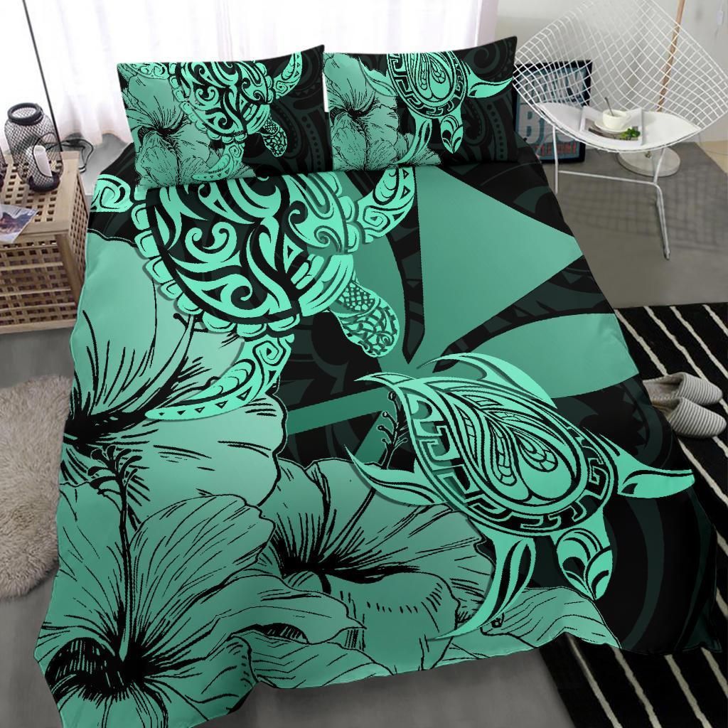 hawaii turtle polynesian hibiscus art turquoise duvet cover bedding set 2141