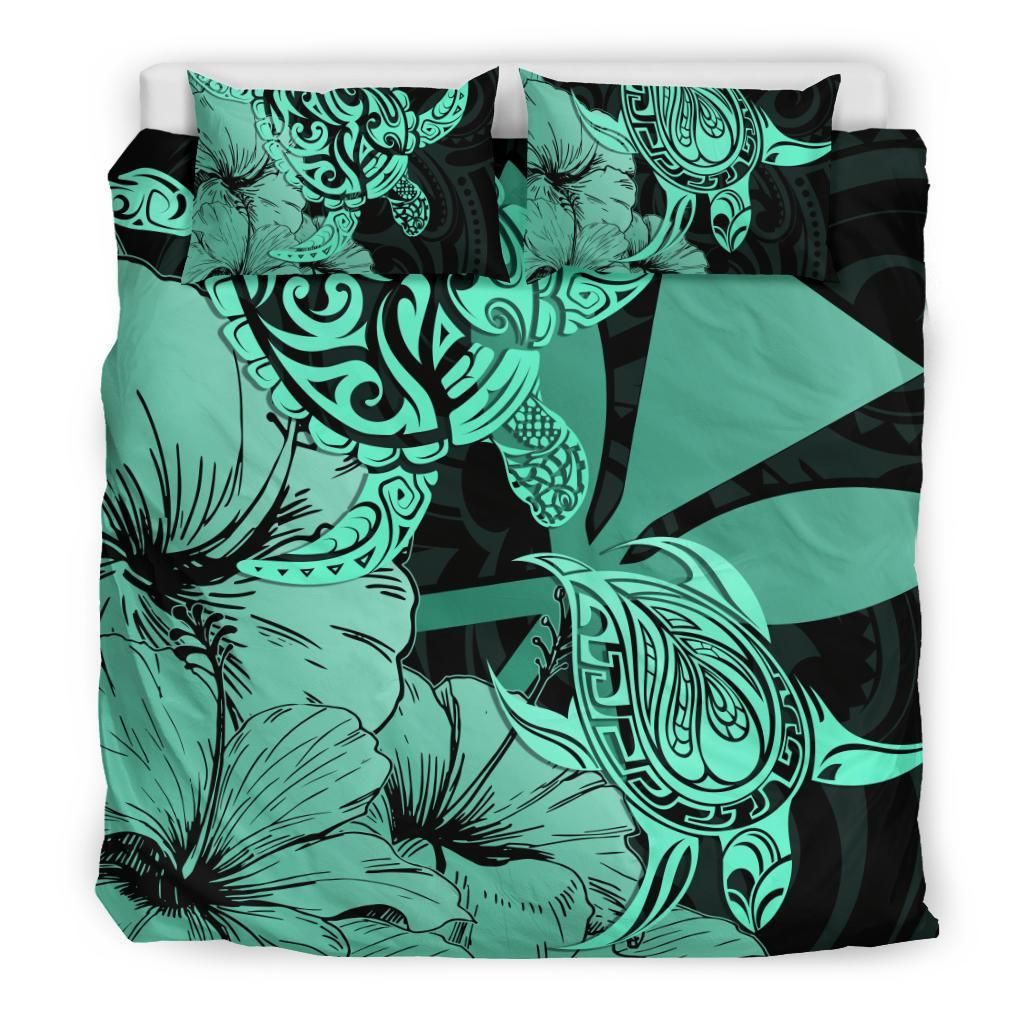 hawaii turtle polynesian hibiscus art turquoise duvet cover bedding set 5773