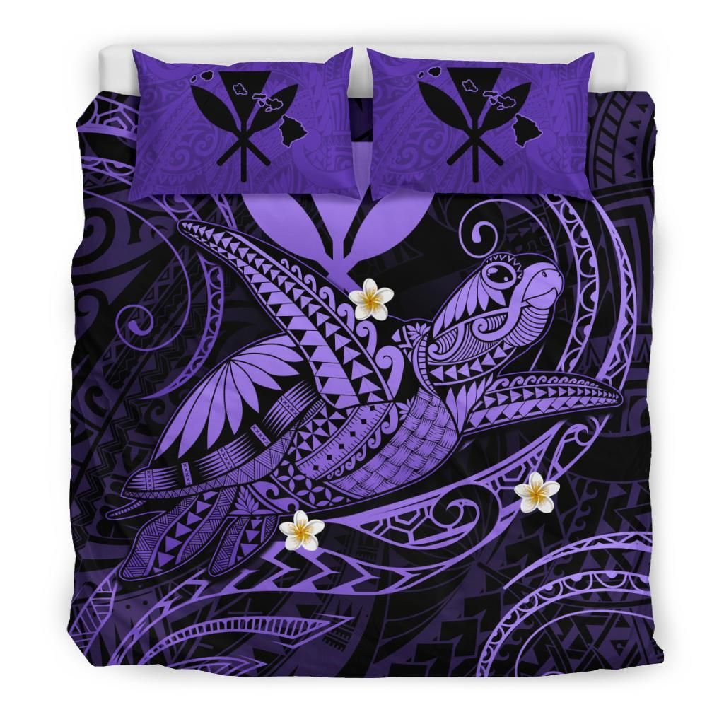 hawaii turtle polynesian nane style purple hibiscus duvet cover bedding set 2581
