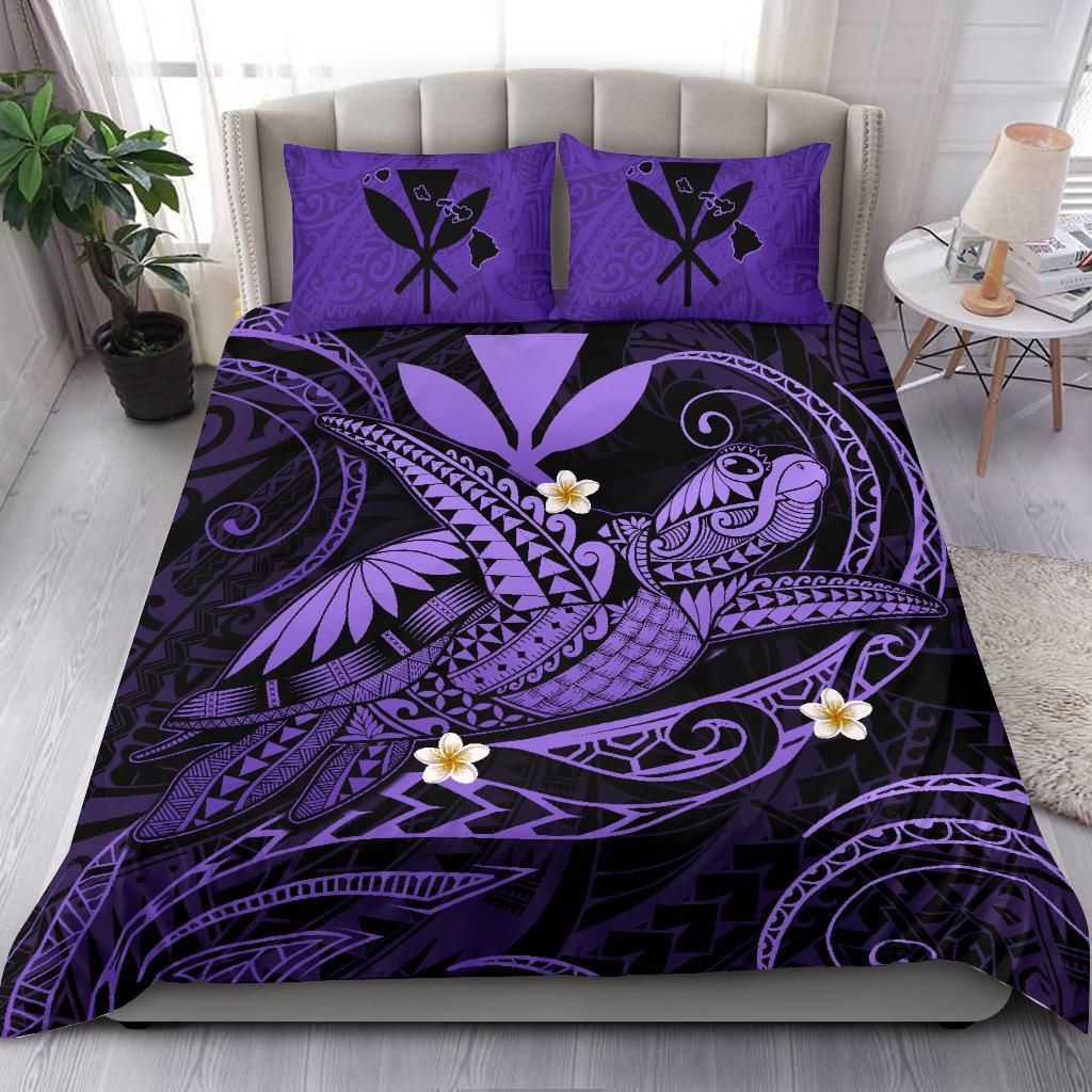 hawaii turtle polynesian nane style purple hibiscus duvet cover bedding set 5810