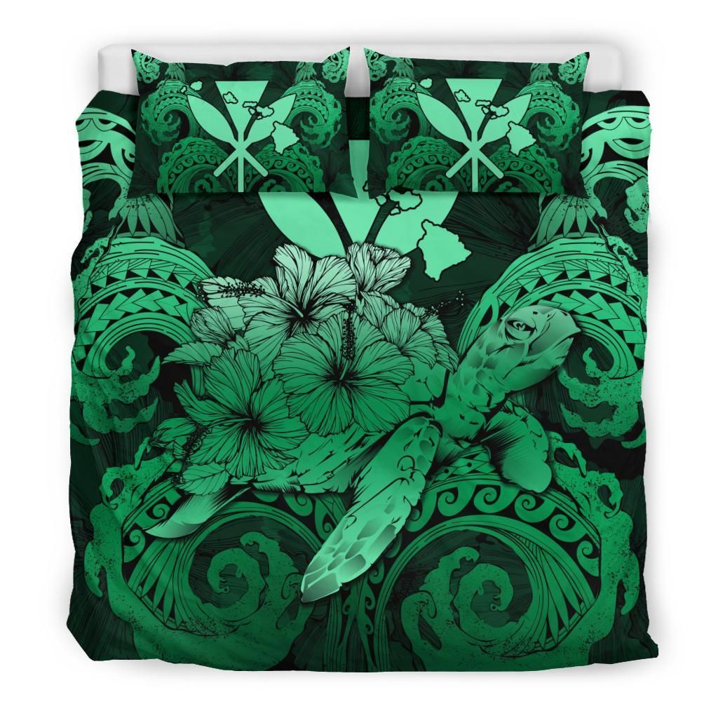 hawaii turtle wave polynesian hey style green pastel duvet cover bedding set 2619