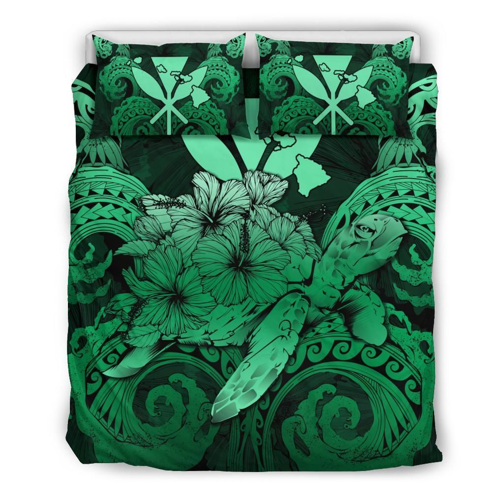 hawaii turtle wave polynesian hey style green pastel duvet cover bedding set 4127