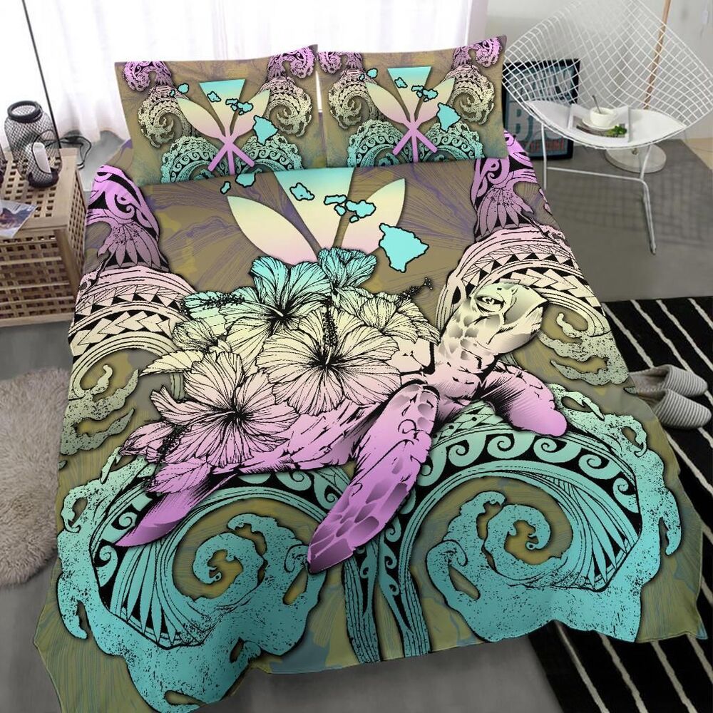 hawaii turtle wave polynesian hey style yellow duvet cover bedding set 2139