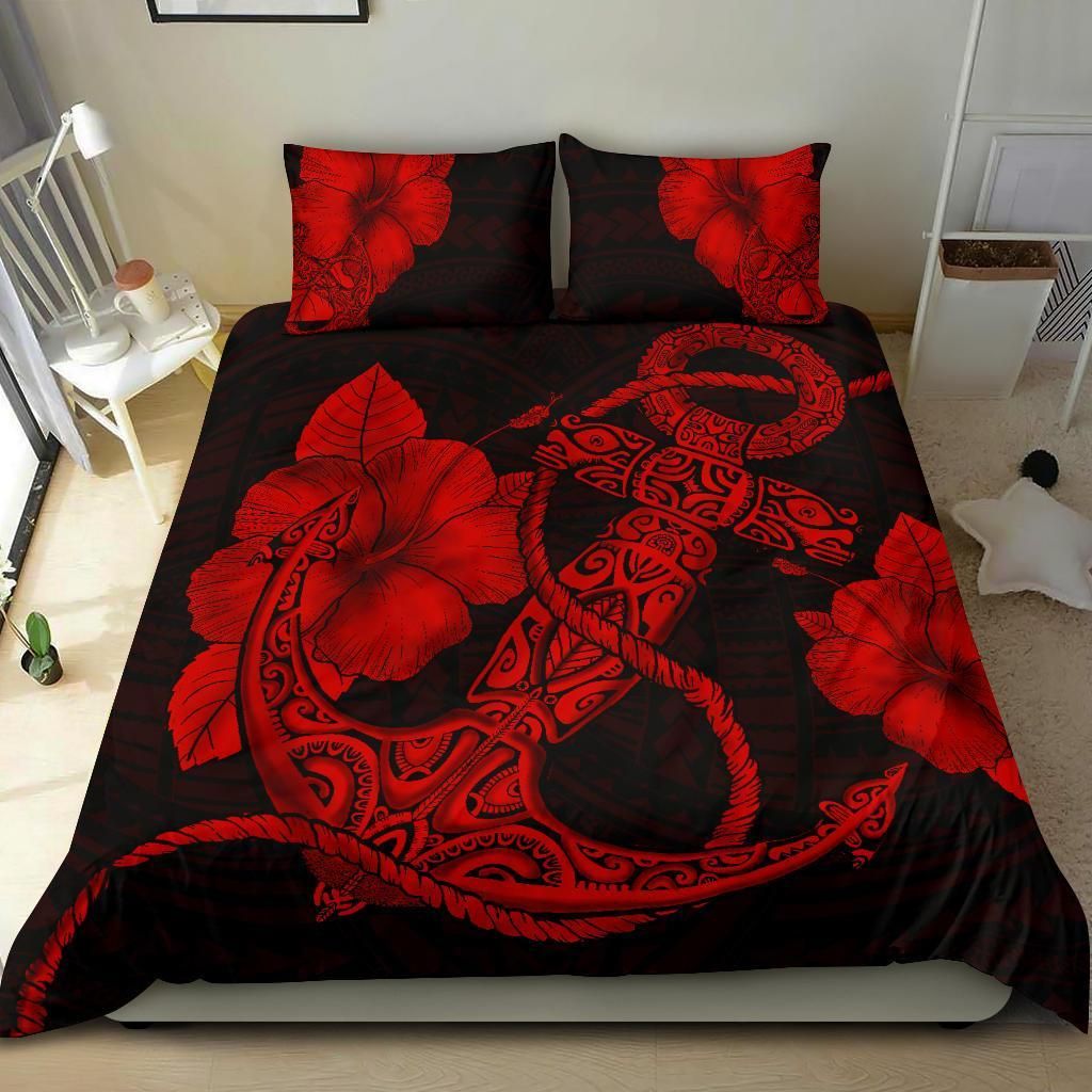 Hawaiian Anchor Poly Tribal Hibiscus Polynesian Black Red Duvet Cover Bedding Set hawaiian anchor poly tribal hibiscus polynesian black red duvet cover bedding set 2217