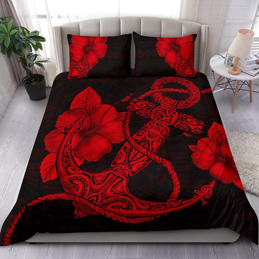Hawaiian Anchor Poly Tribal Hibiscus Polynesian Black Red Duvet Cover Bedding Set hawaiian anchor poly tribal hibiscus polynesian black red duvet cover bedding set 3079