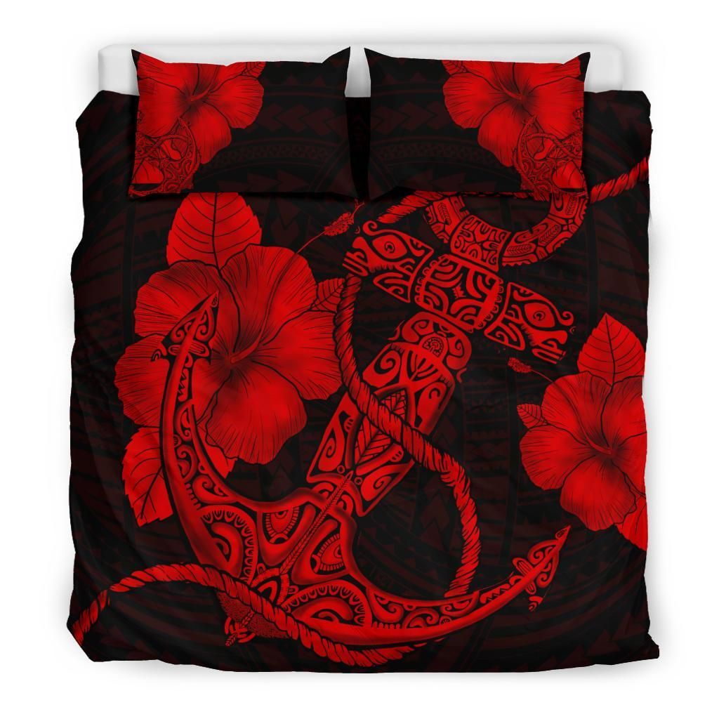 Hawaiian Anchor Poly Tribal Hibiscus Polynesian Black Red Duvet Cover Bedding Set hawaiian anchor poly tribal hibiscus polynesian black red duvet cover bedding set 5042