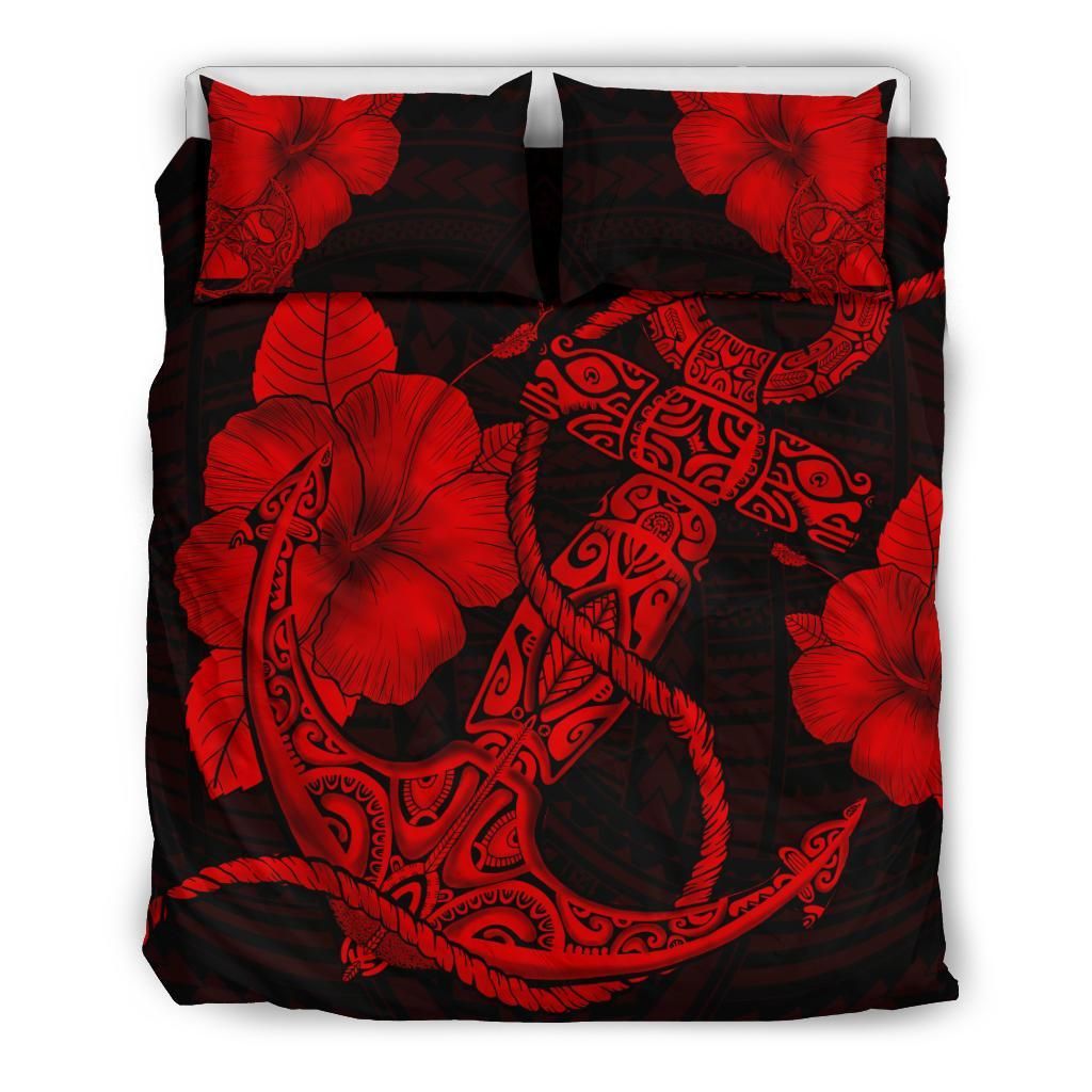 Hawaiian Anchor Poly Tribal Hibiscus Polynesian Black Red Duvet Cover Bedding Set hawaiian anchor poly tribal hibiscus polynesian black red duvet cover bedding set 5212