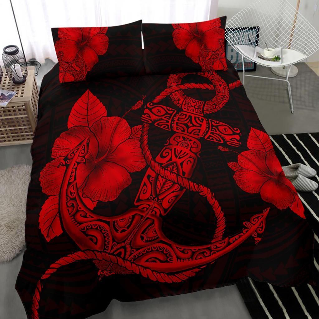 Hawaiian Anchor Poly Tribal Hibiscus Polynesian Black Red Duvet Cover Bedding Set hawaiian anchor poly tribal hibiscus polynesian black red duvet cover bedding set 7060