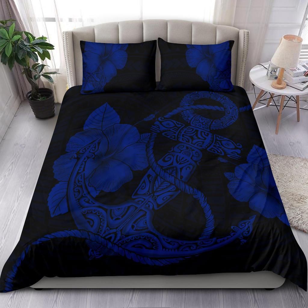 hawaiian anchor poly tribal hibiscus polynesian blue duvet cover bedding set 2923