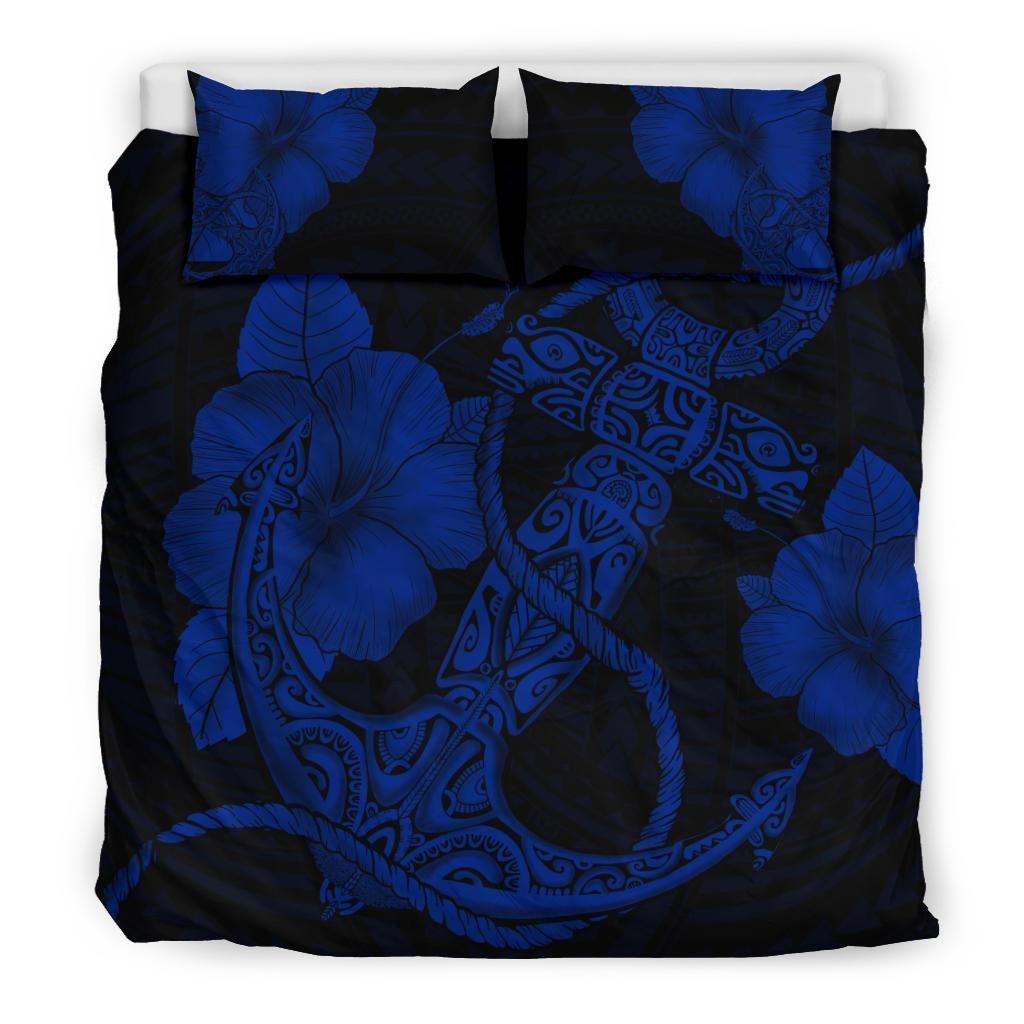 hawaiian anchor poly tribal hibiscus polynesian blue duvet cover bedding set 4769