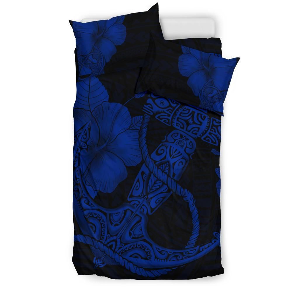 hawaiian anchor poly tribal hibiscus polynesian blue duvet cover bedding set 7766