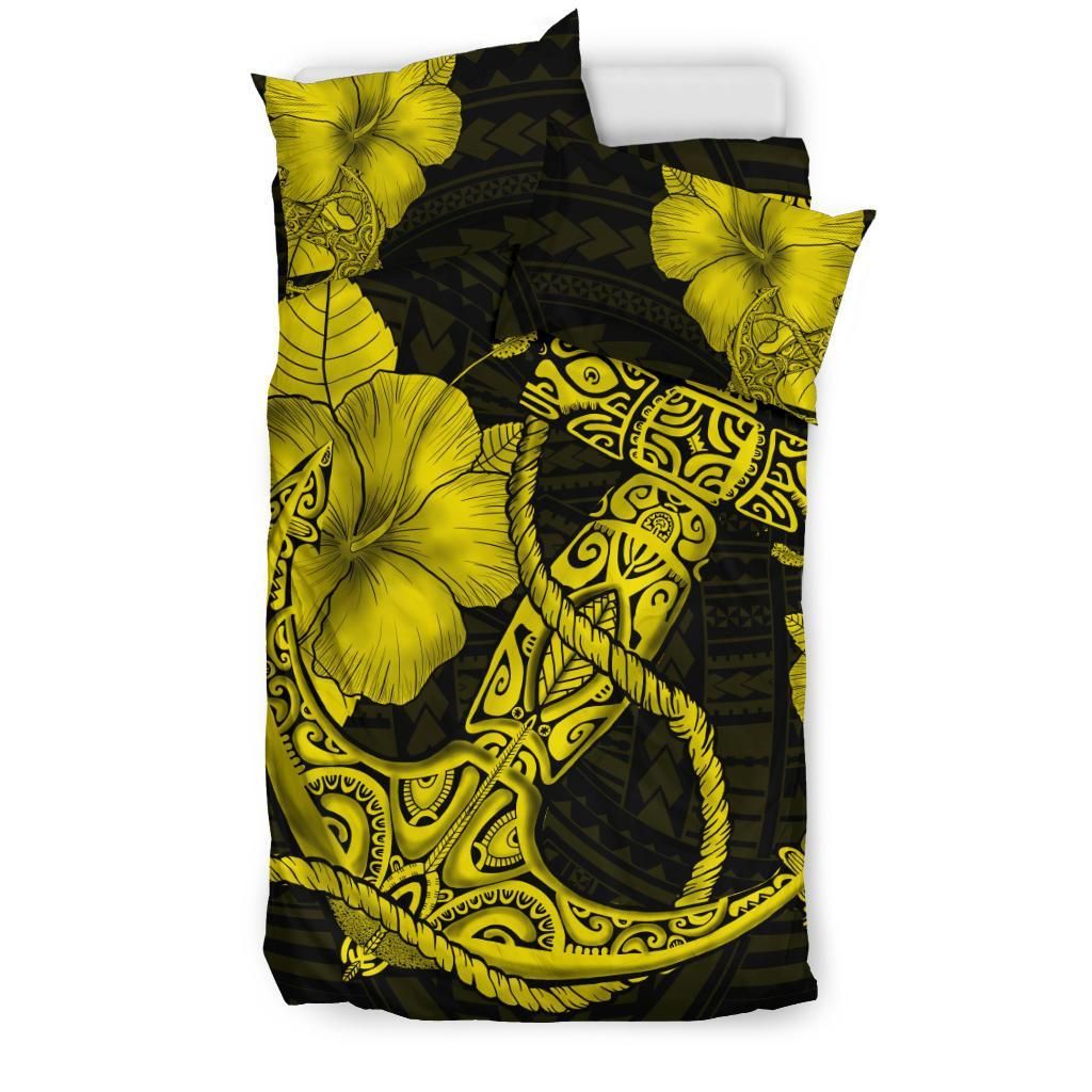 hawaiian anchor poly tribal hibiscus polynesian yellow duvet cover bedding set 1370