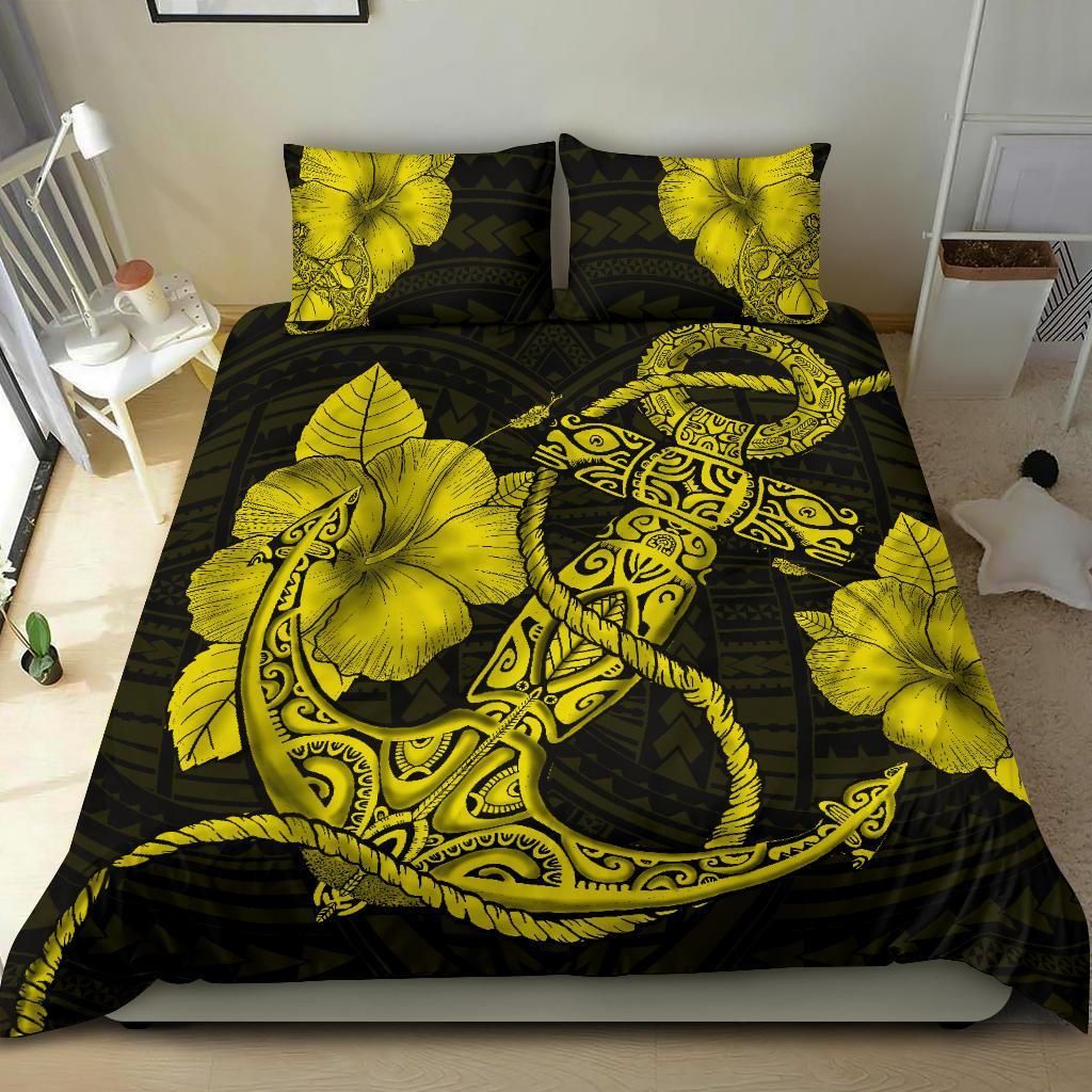 hawaiian anchor poly tribal hibiscus polynesian yellow duvet cover bedding set 2473