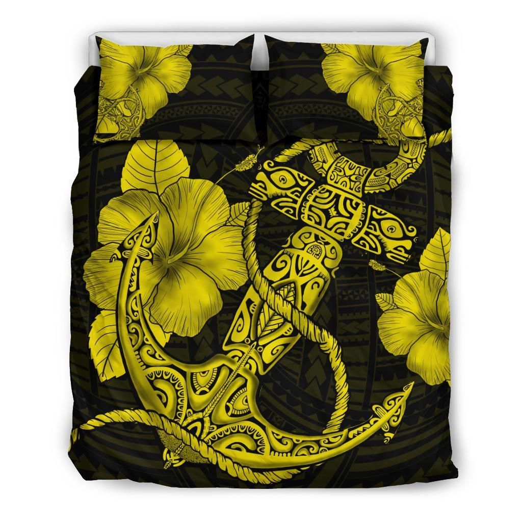 hawaiian anchor poly tribal hibiscus polynesian yellow duvet cover bedding set 2492