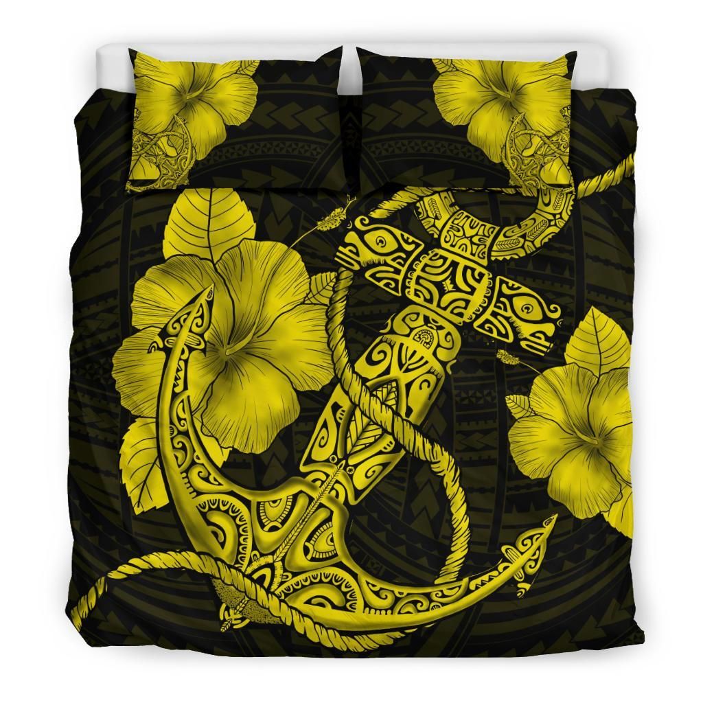 hawaiian anchor poly tribal hibiscus polynesian yellow duvet cover bedding set 7690