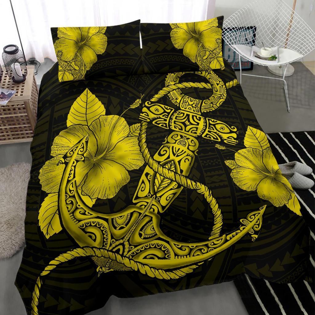 hawaiian anchor poly tribal hibiscus polynesian yellow duvet cover bedding set 8505