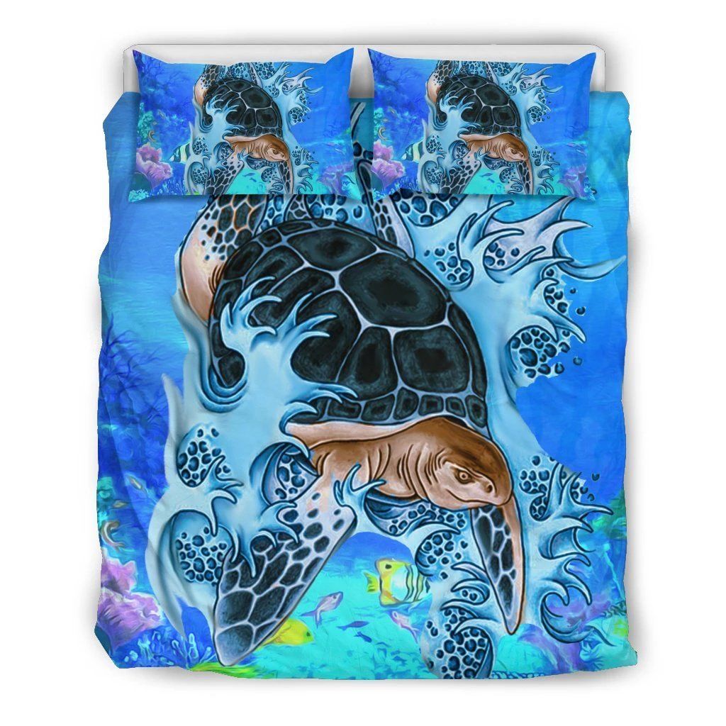 Hawaiian Big Turtle Swim In The Sea Polynesian Duvet Cover Bedding Set hawaiian big turtle swim in the sea polynesian duvet cover bedding set 5646