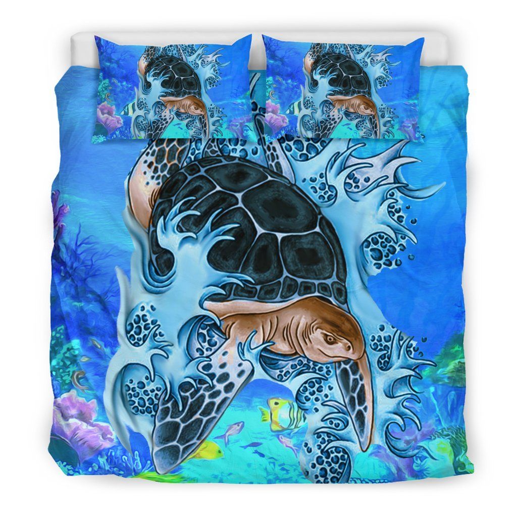 Hawaiian Big Turtle Swim In The Sea Polynesian Duvet Cover Bedding Set hawaiian big turtle swim in the sea polynesian duvet cover bedding set 6119