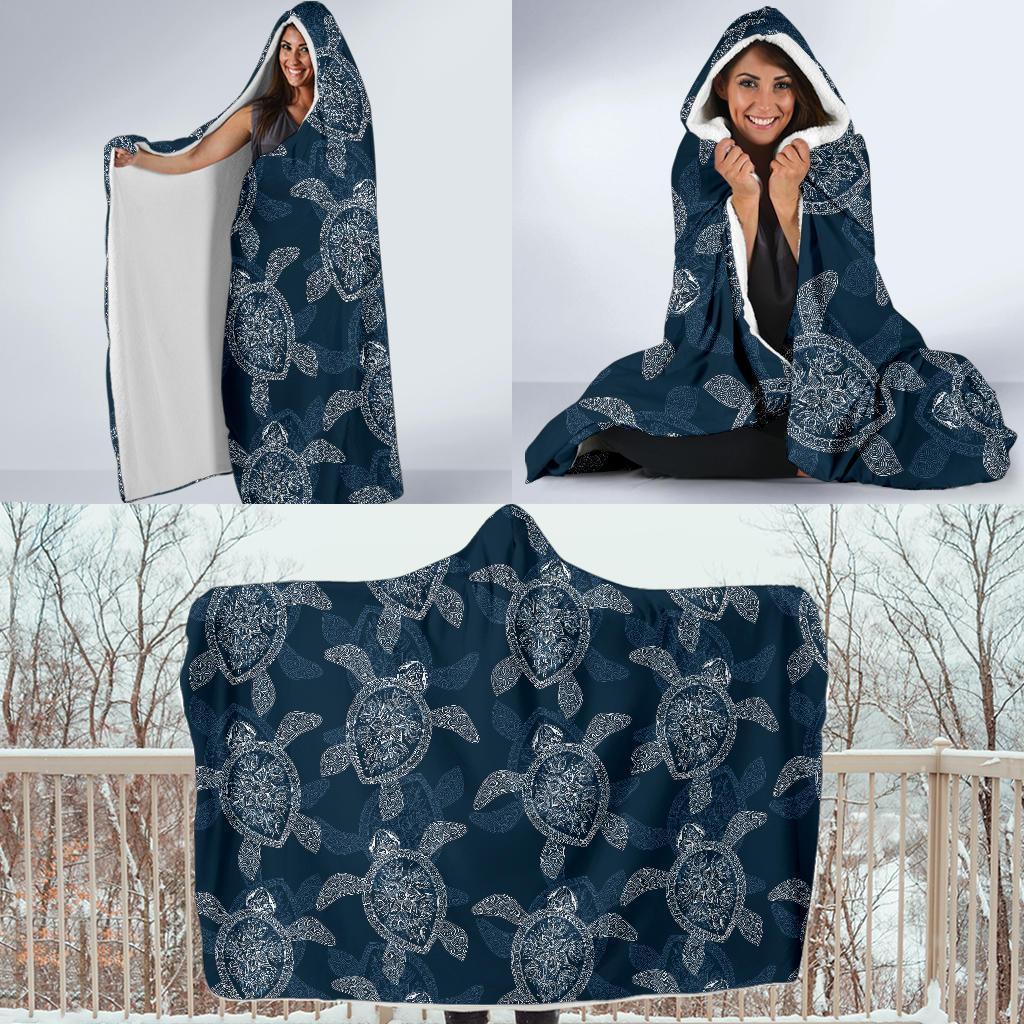 hawaiian blue sea turtle pattern print hooded blanket cloak blanket 1477