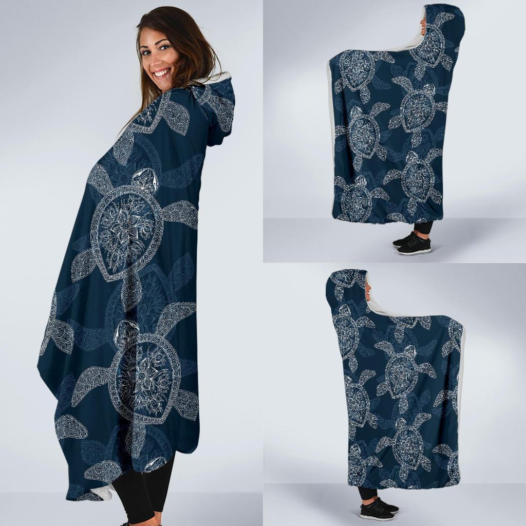 hawaiian blue sea turtle pattern print hooded blanket cloak blanket 1751