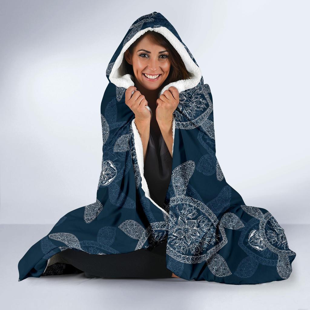 hawaiian blue sea turtle pattern print hooded blanket cloak blanket 4413