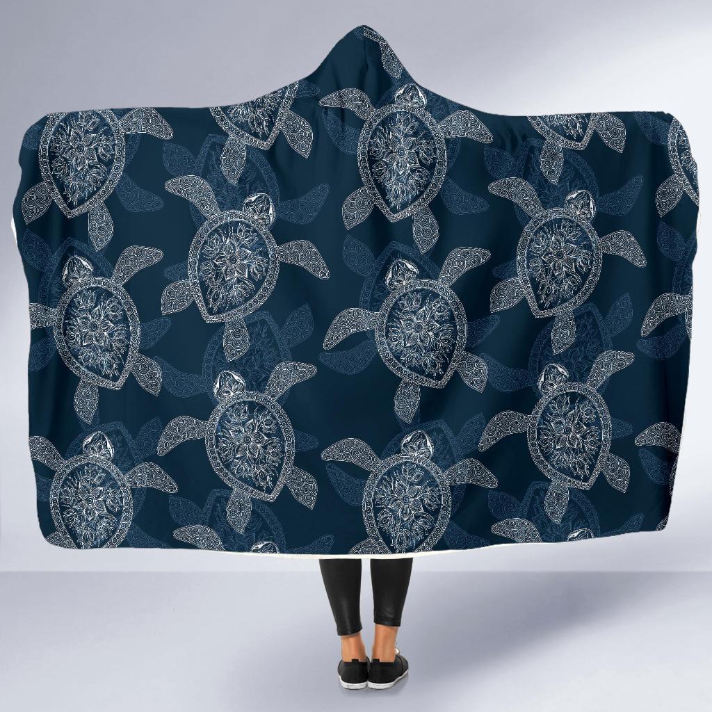 hawaiian blue sea turtle pattern print hooded blanket cloak blanket 6516