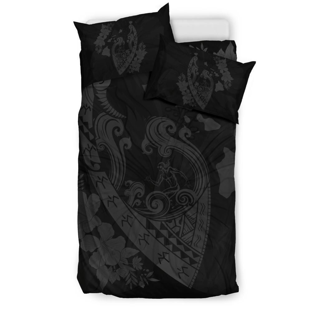 hawaiian fish hook hibiscus banzai surfing polynesian grey duvet cover bedding set 1674