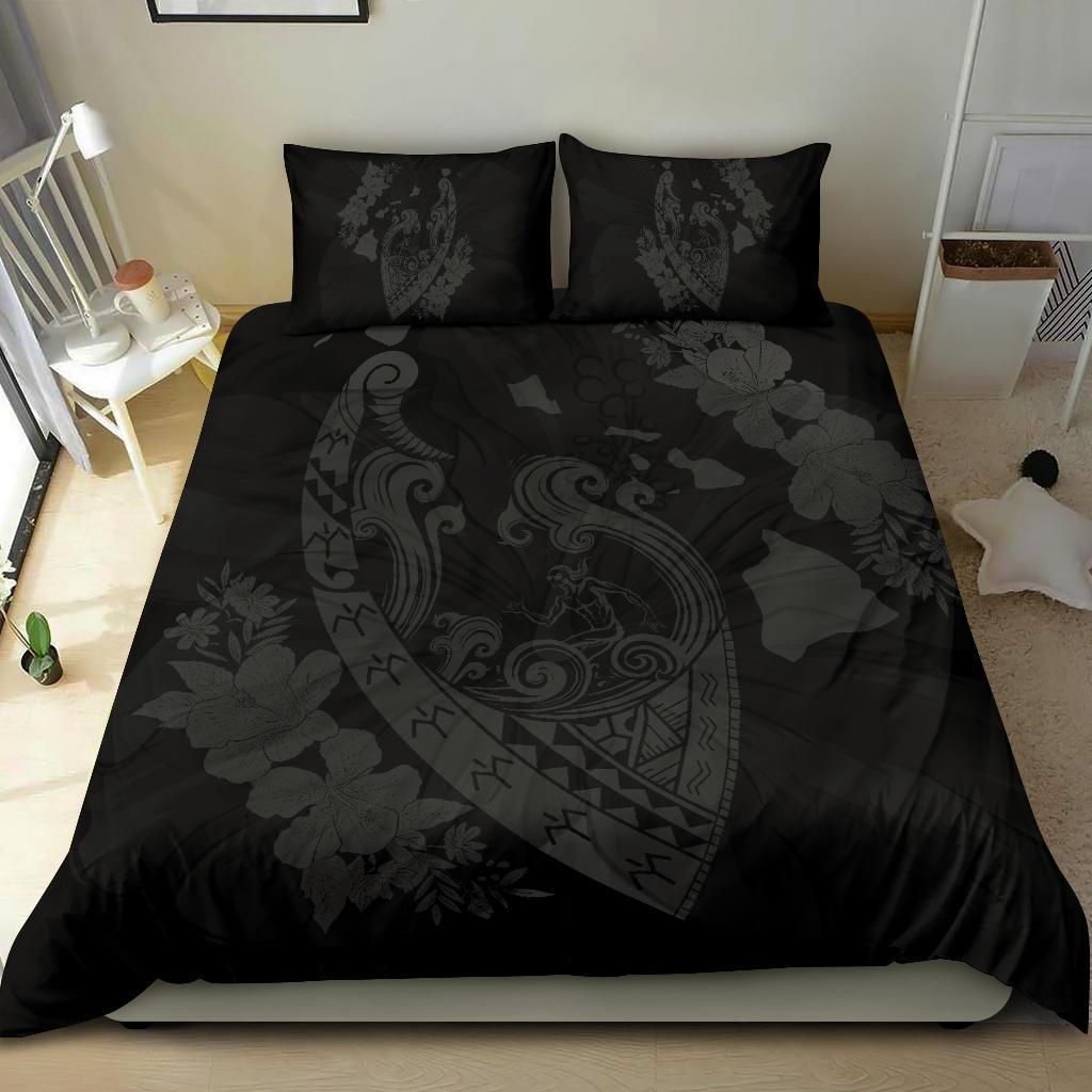 hawaiian fish hook hibiscus banzai surfing polynesian grey duvet cover bedding set 5328