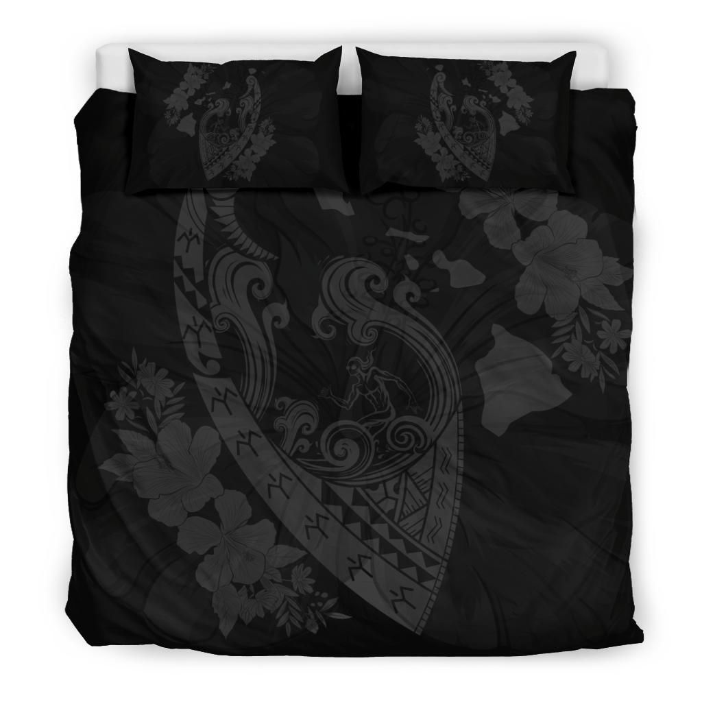 hawaiian fish hook hibiscus banzai surfing polynesian grey duvet cover bedding set 6386