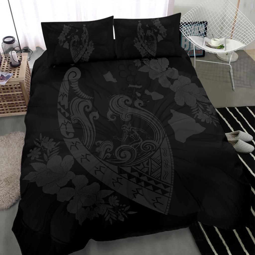 hawaiian fish hook hibiscus banzai surfing polynesian grey duvet cover bedding set 6598