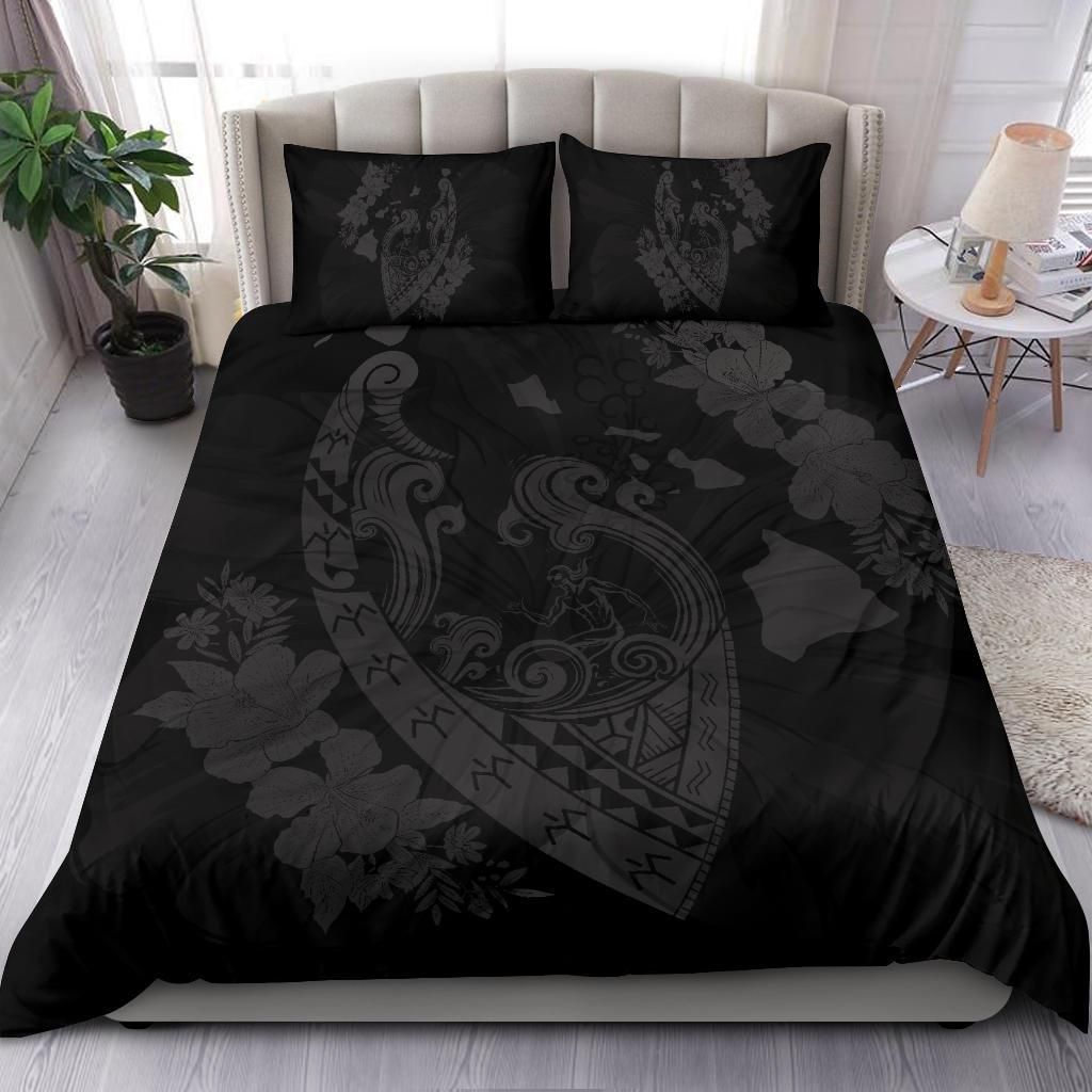 hawaiian fish hook hibiscus banzai surfing polynesian grey duvet cover bedding set 7328