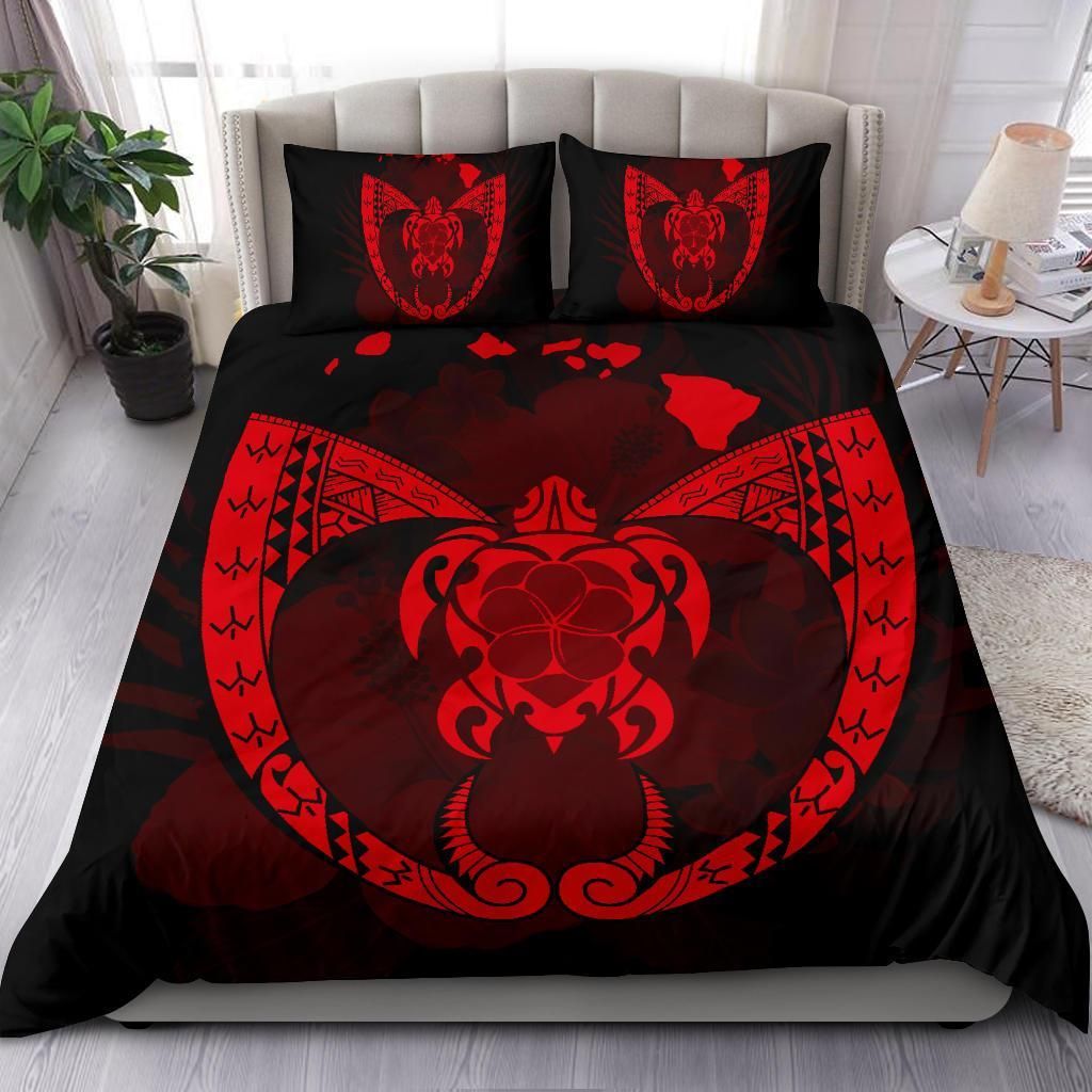 hawaiian fish hook turtle heart red duvet cover bedding set 6989