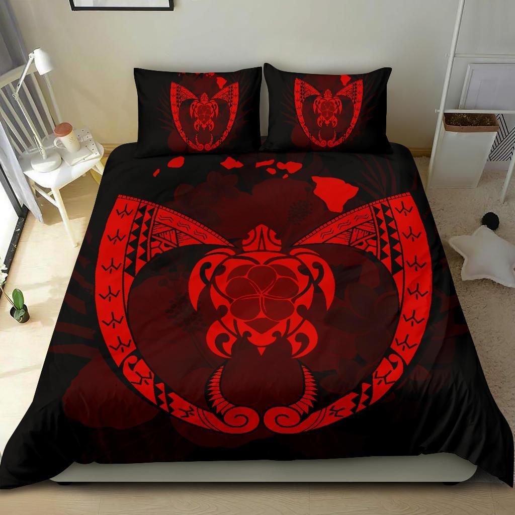 hawaiian fish hook turtle heart red duvet cover bedding set 7851
