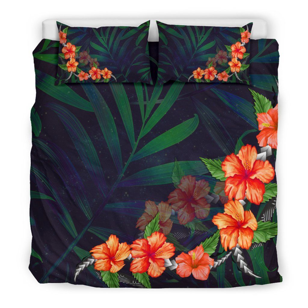 Hawaiian Hibiscus Palm Tree Background Polynesian Duvet Cover Bedding Set hawaiian hibiscus palm tree background polynesian duvet cover bedding set 2845
