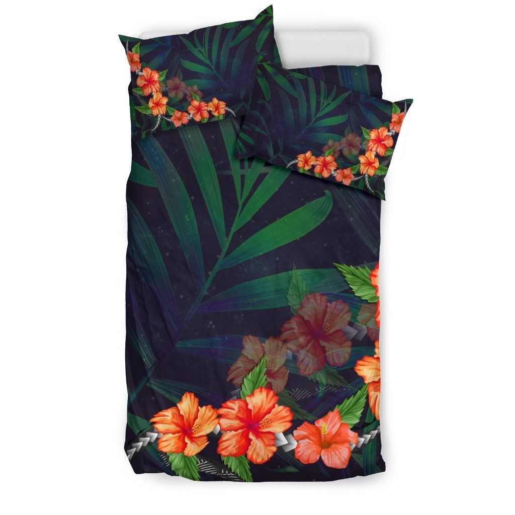 Hawaiian Hibiscus Palm Tree Background Polynesian Duvet Cover Bedding Set hawaiian hibiscus palm tree background polynesian duvet cover bedding set 3359