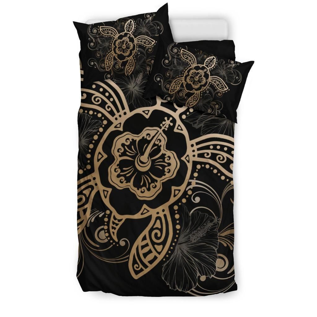 Hawaiian Hibiscus Turtle Wave Polynesian Gold Duvet Cover Bedding Set hawaiian hibiscus turtle wave polynesian gold duvet cover bedding set 6522