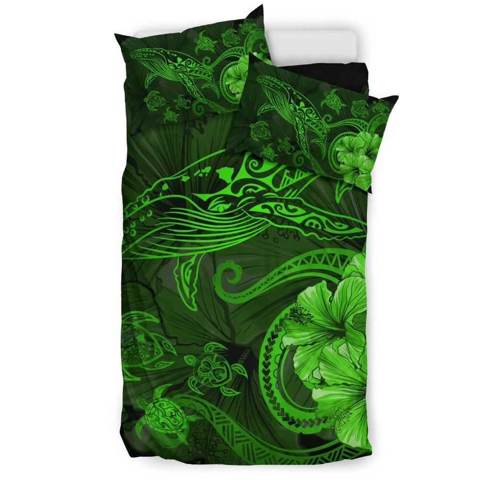 hawaiian hibiscus whale turtle dance polynesian green duvet cover bedding set 6895