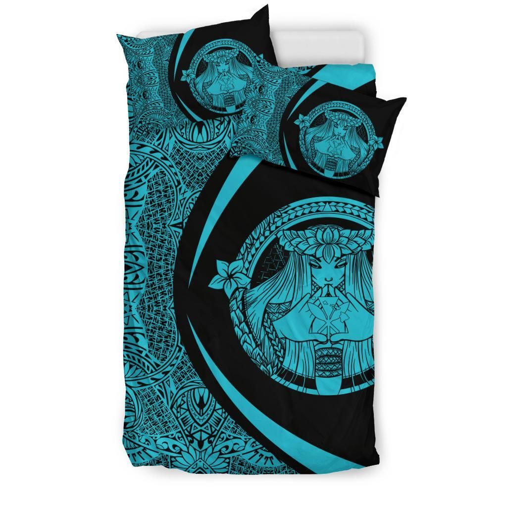 hawaiian madame pele kanaka plumeria polynesian style blue duvet cover bedding set 8865