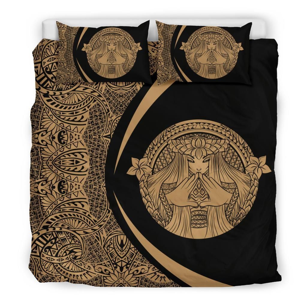 hawaiian madame pele plumeria circle style gold duvet cover bedding set 2319