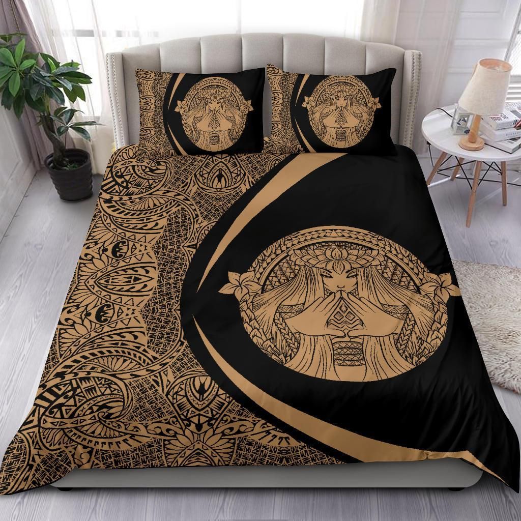 hawaiian madame pele plumeria circle style gold duvet cover bedding set 3635