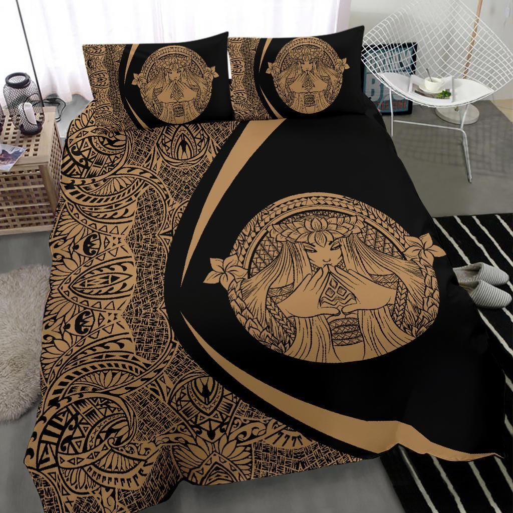 hawaiian madame pele plumeria circle style gold duvet cover bedding set 3697